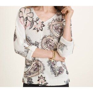 Chicos Womens 2 (Large) Blouse Tunic Paisley Print Guazy‎ Top Roll Tab Sleeves
